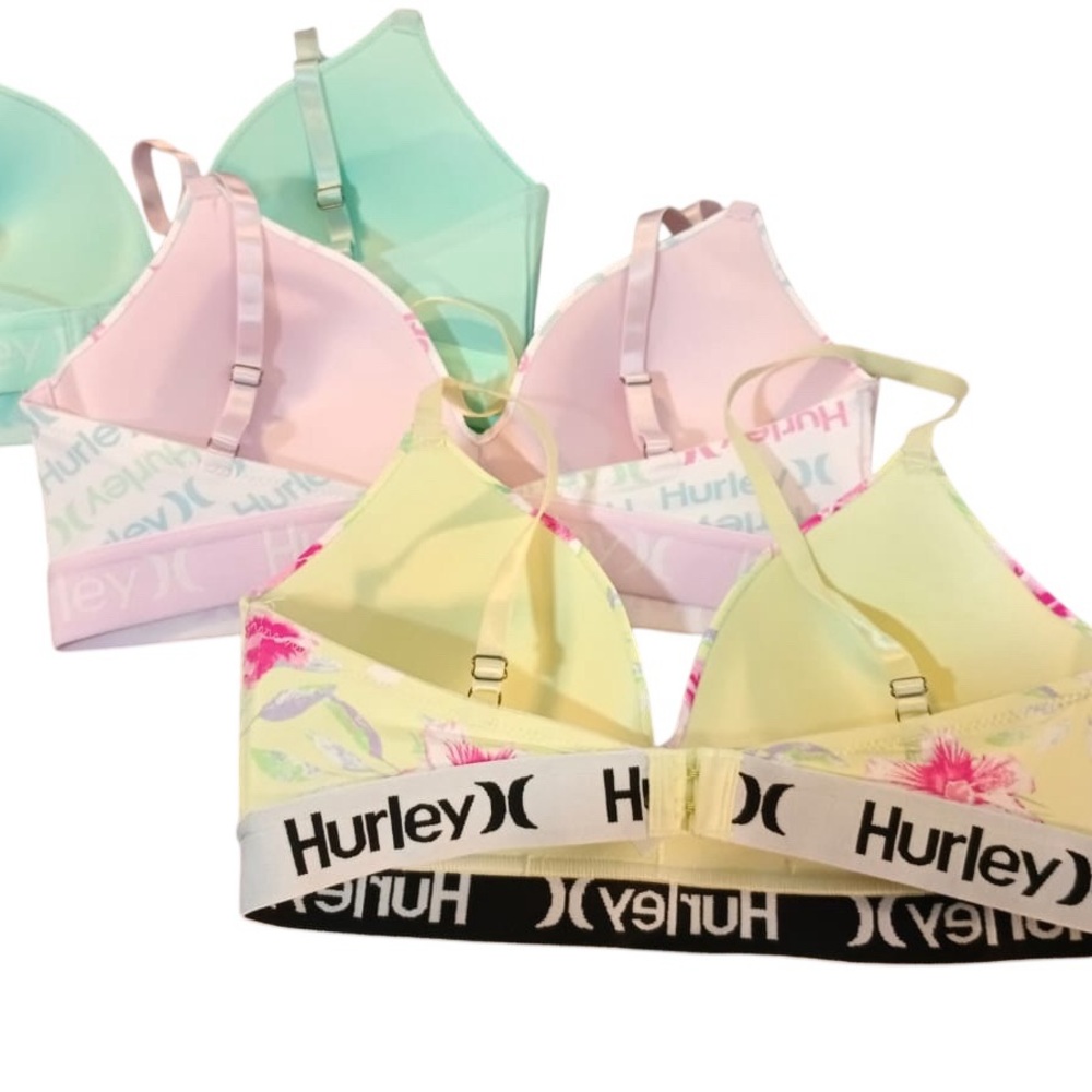 Hurley 3-Pack Bralette Set - Yellow Floral, Mint, White Logo - Picture 2 of 4